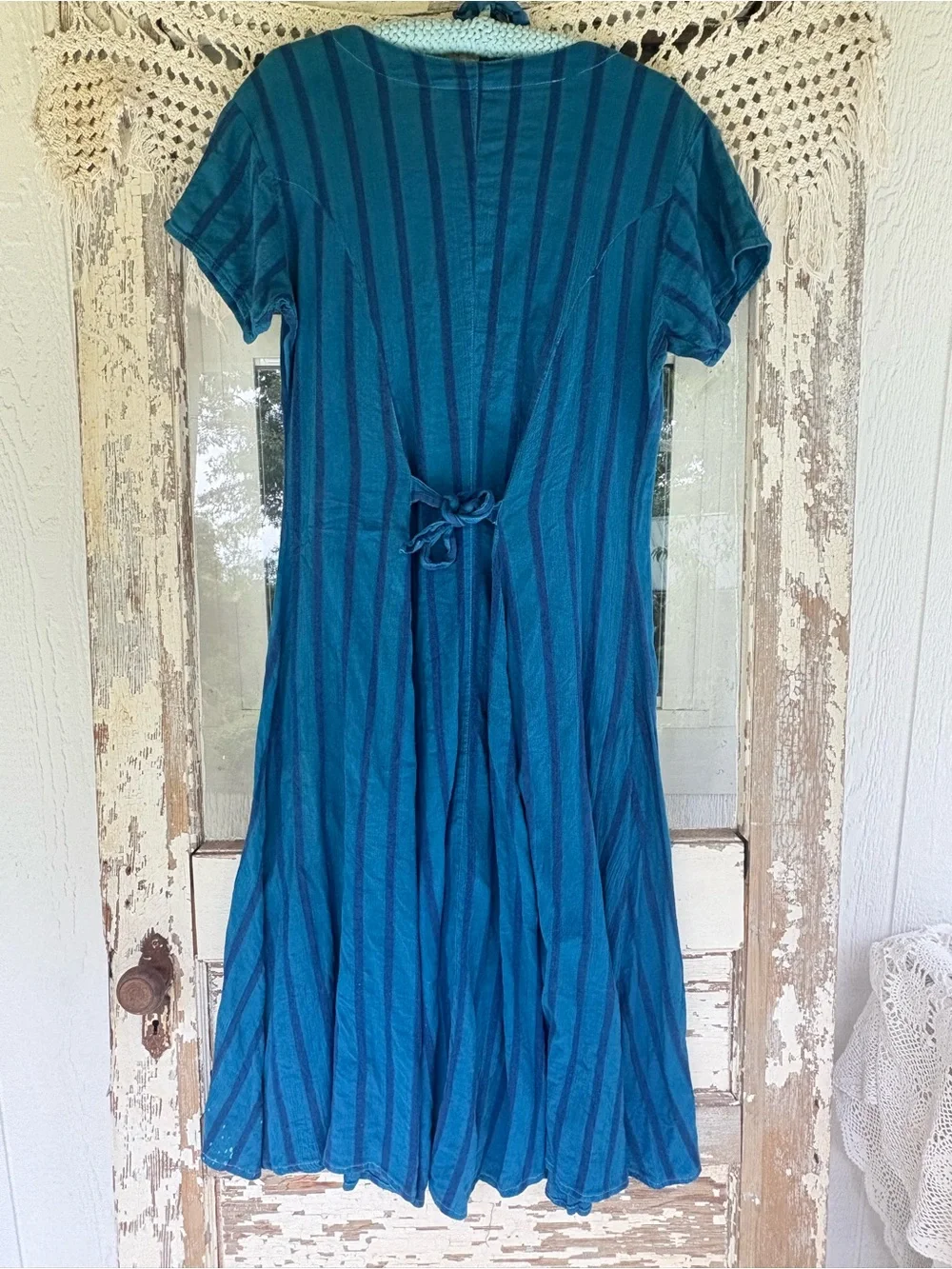 Vintage 90s Blue & Navy Striped Button-Front Dress M/L